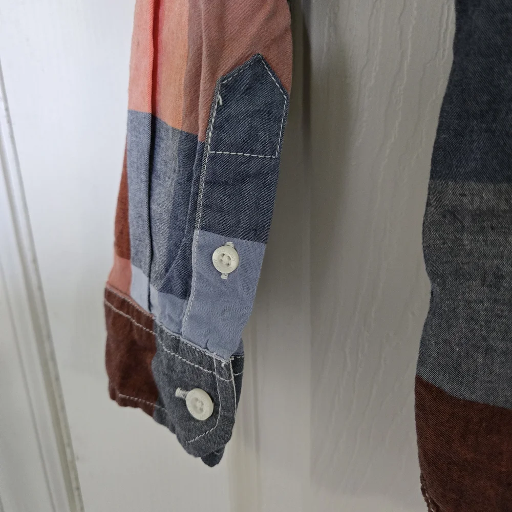 Old Navy S(6/7) Plaid Button Up Longsleeve Kids Shirt - Orange, Blue, and White